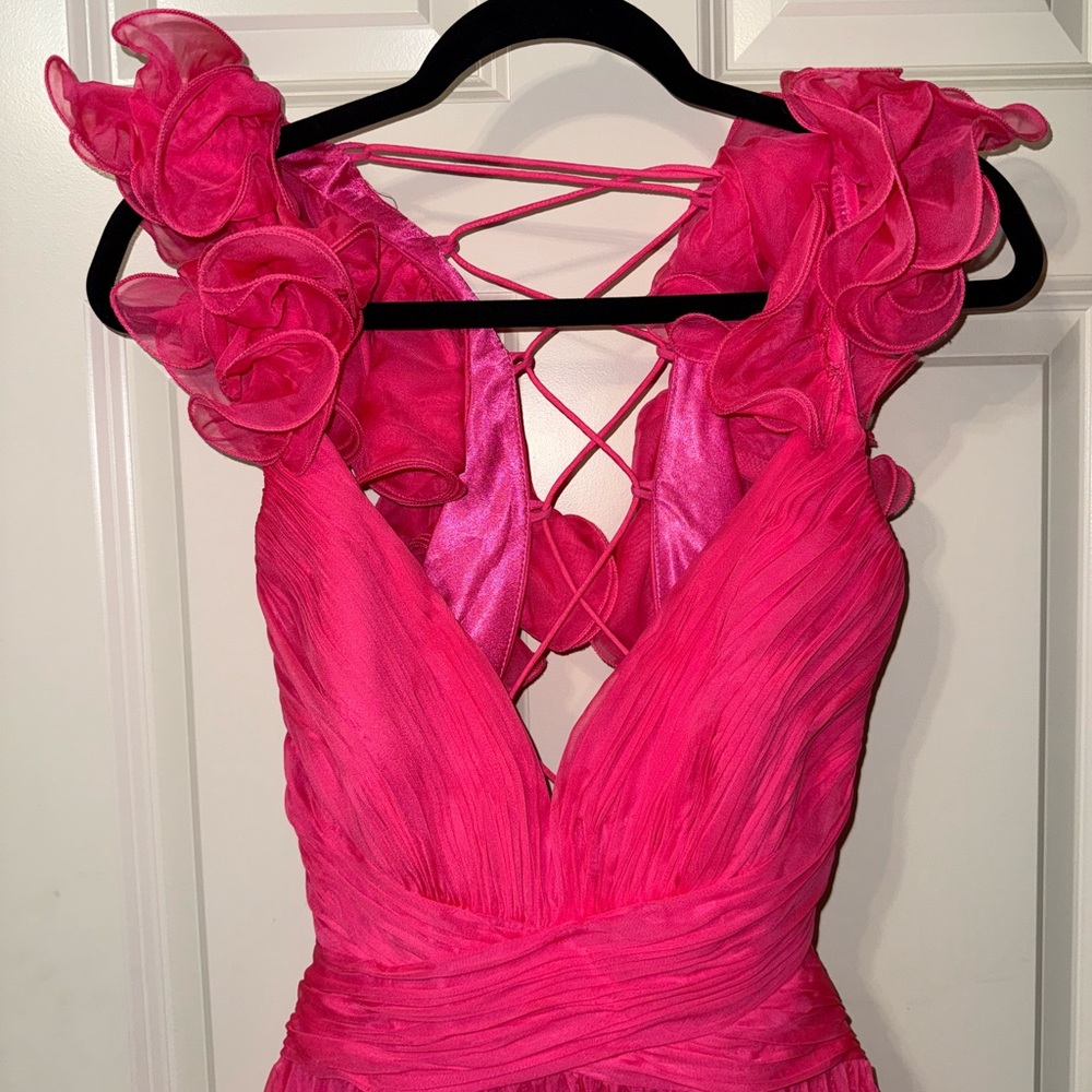 MAC DUGGAL HOT PINK RUFFLE DRESS - Picture 9 of 10